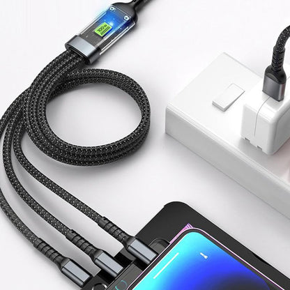 13111 3-in-1 Super Fast Charging Cable 100w Multifunctional Convenient Super Fast Charging Cable Nylon Braided Cord 3-in-1 Silicone Zinc Alloy 3 Head Charging Cable