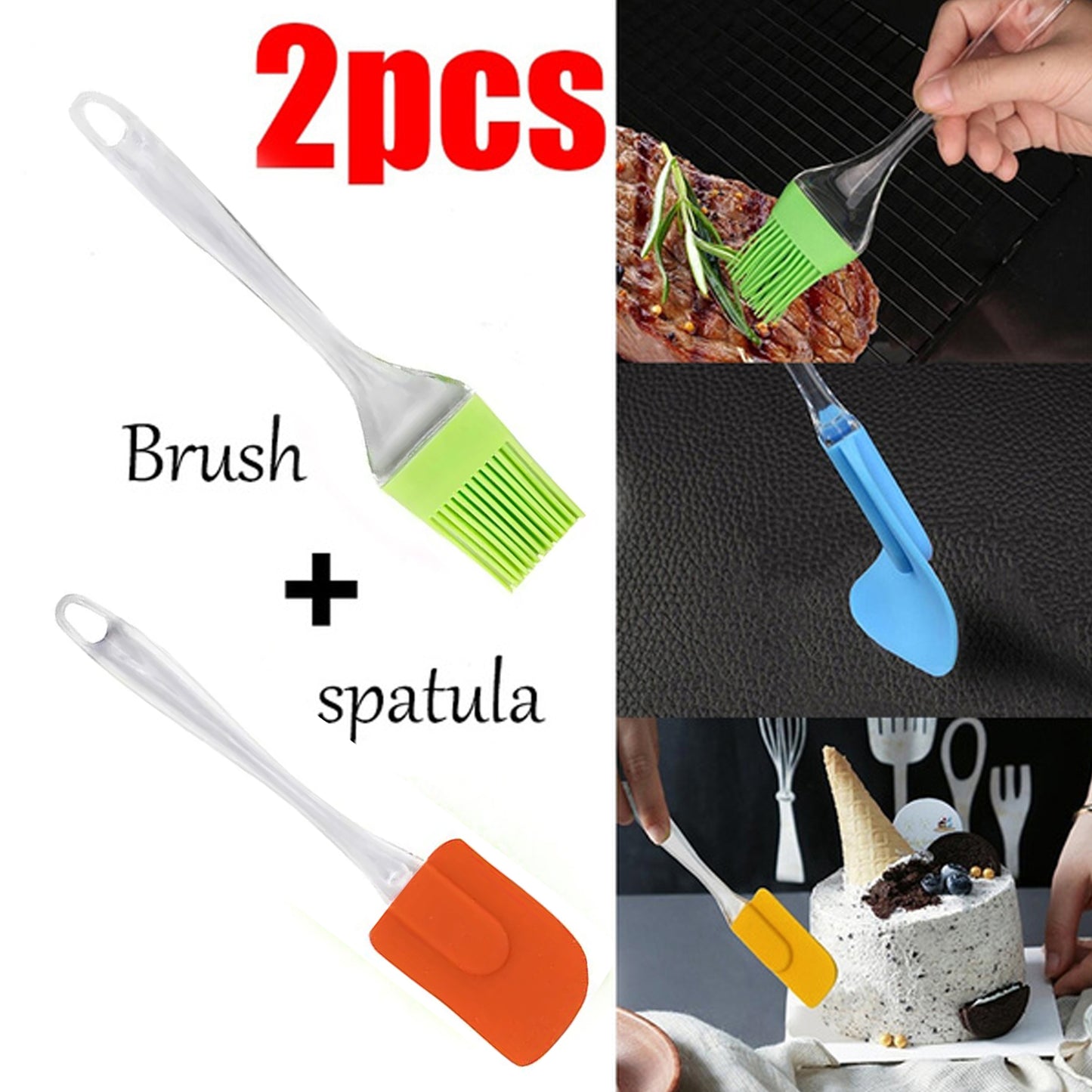 2825 2 In 1 Combo Of Big Brush  Spatula Set For Pastry Cake Mixer Decorating Cooking Baking Grilling Tandoor  Bakeware Combo  Kitchen Tool Set