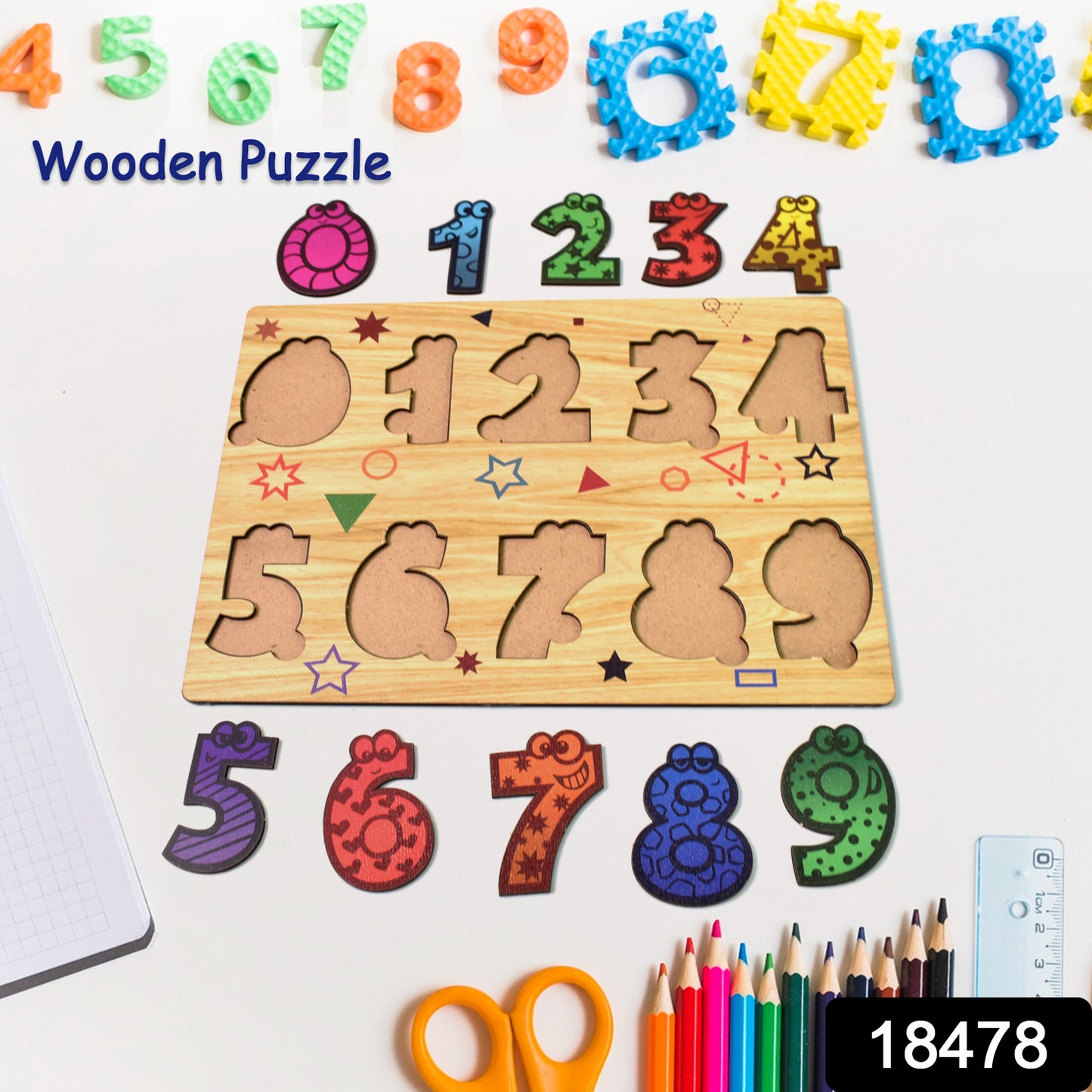 Wooden Number Puzzle Learning Educational Board (1 Set  2820 Cm)