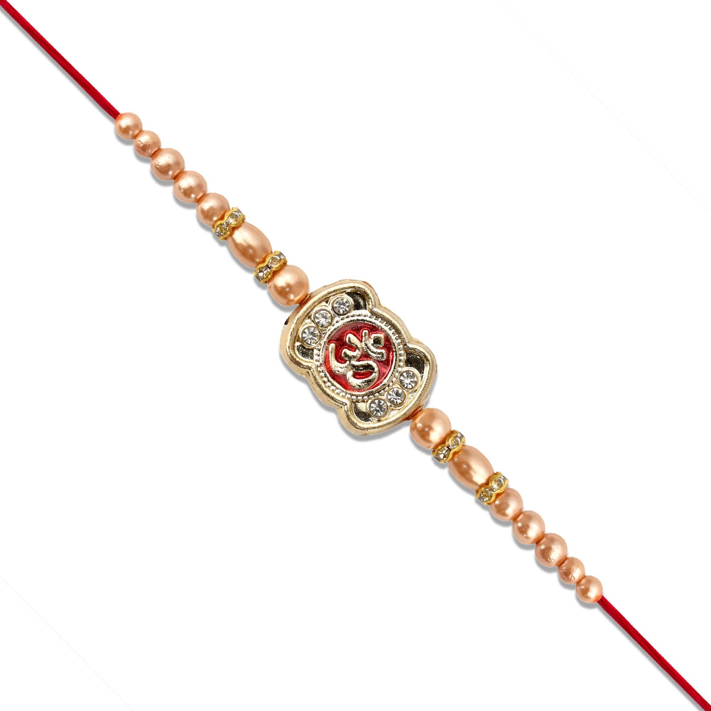 Om Rakhi With Stone Embellishments  Golden Beads