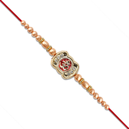 Om Rakhi With Stone Embellishments  Golden Beads