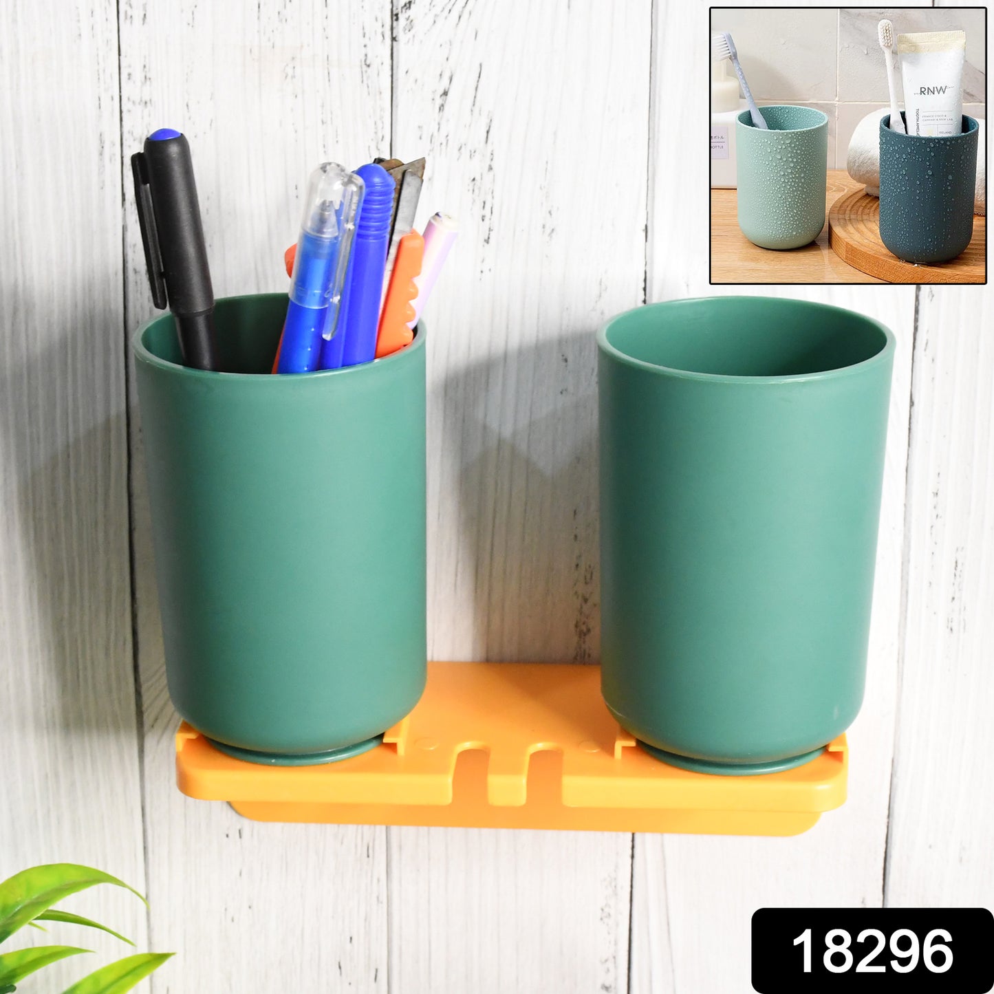 Multipurpose Wall Mount Toothbrush Holder Plastic Stand With 2 Cup  (1 Set)