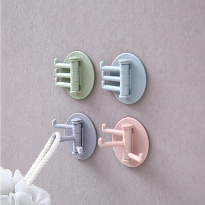 4142 Sticky Hook Household Strong Punch-free Hook 180foldable Multi-function Rotatable Hook With 3 Hooks Suitable For Bathroom Kitchen Office (1 Pc)