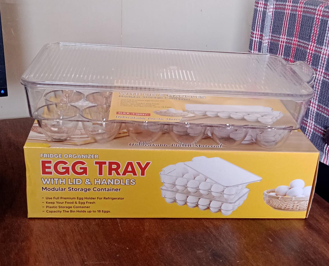 Plastic 18 Cavity Egg Storage Box Or Egg Trays For Refrigerator With Lid  Handles High Quality Rectangular Egg Tray Box For 18 Egg (1 Pc)