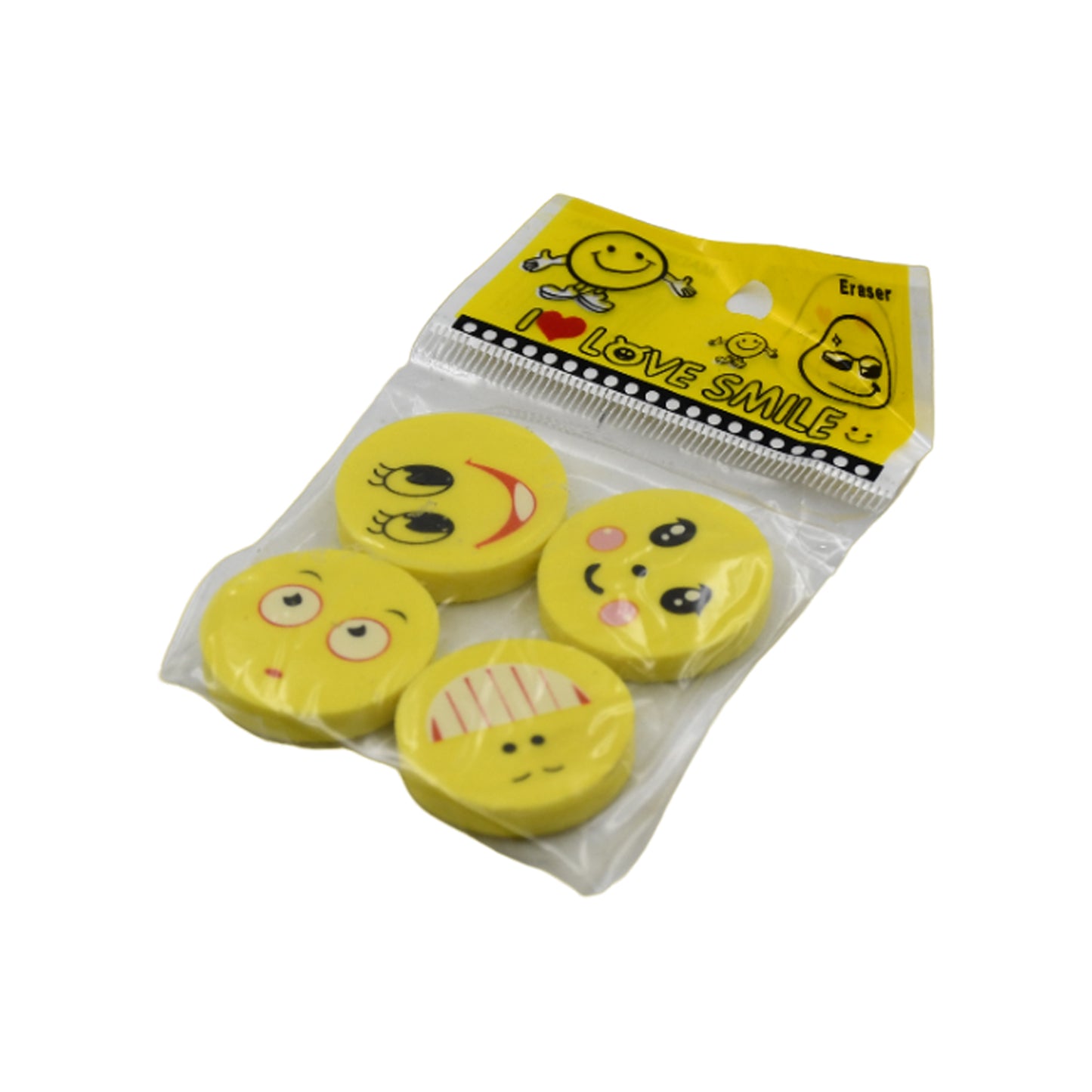 4564 Cute Smile Emoji Erasers Cute Smile Face Rubber Eraser Dentist Dental Clinic School Kid For School Going Kidsbirthday Party Return Gift Set (4pc Set)