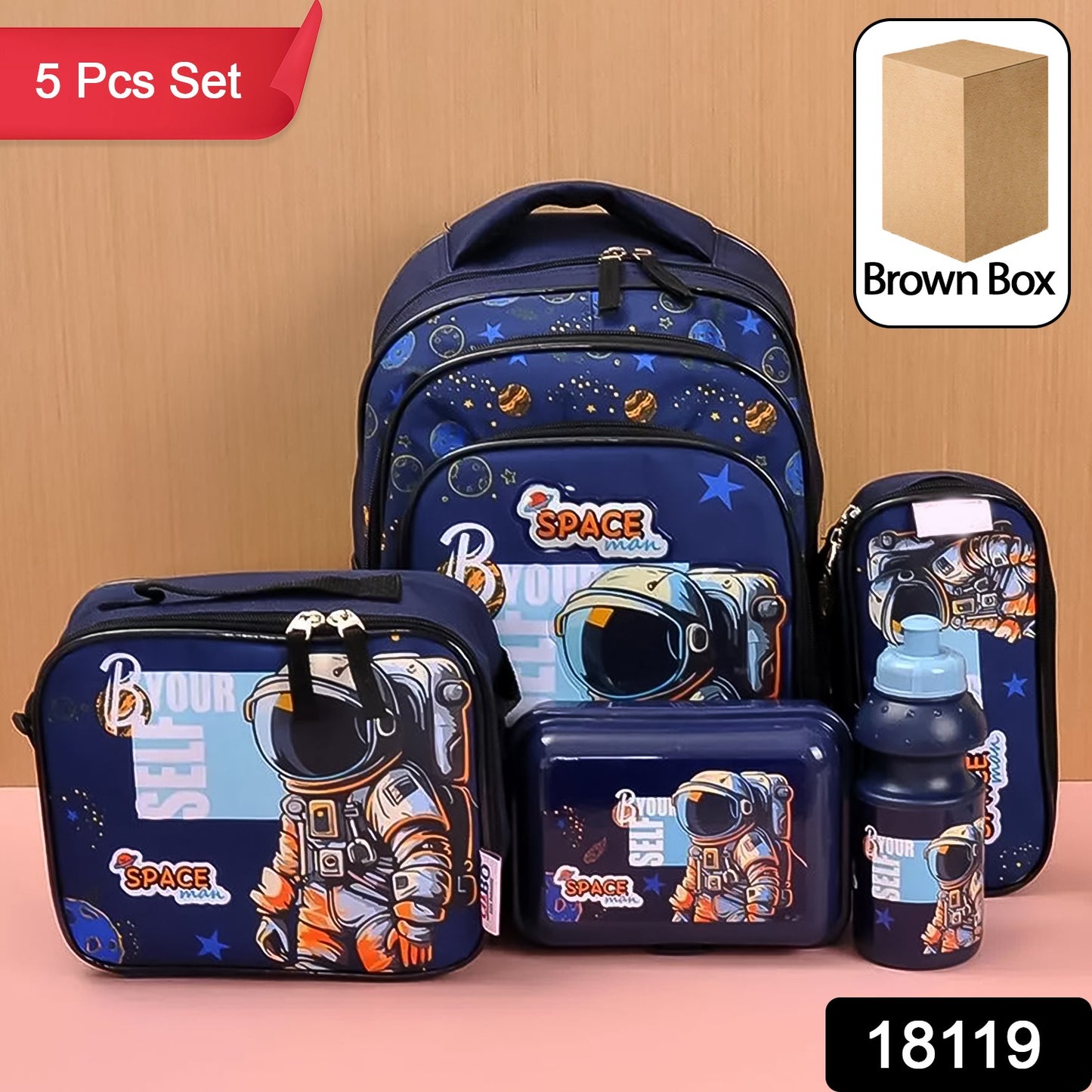 5 In 1 School Bag Includes Lunch Bag 14 Inch School Bags Water Bottle  Pencil Case In Box Packing (1 Set  Mix Color))