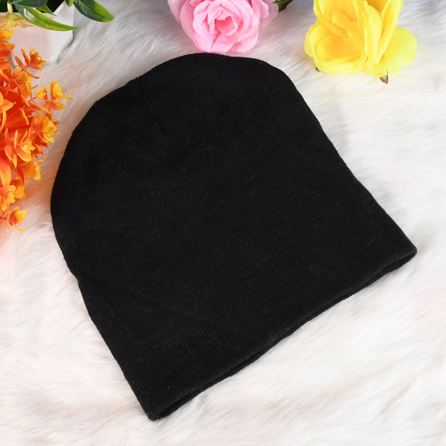 Cap For Winter Woolen Knitted Black Inside Fur Caps (1 Pc  Mix Design  Color)