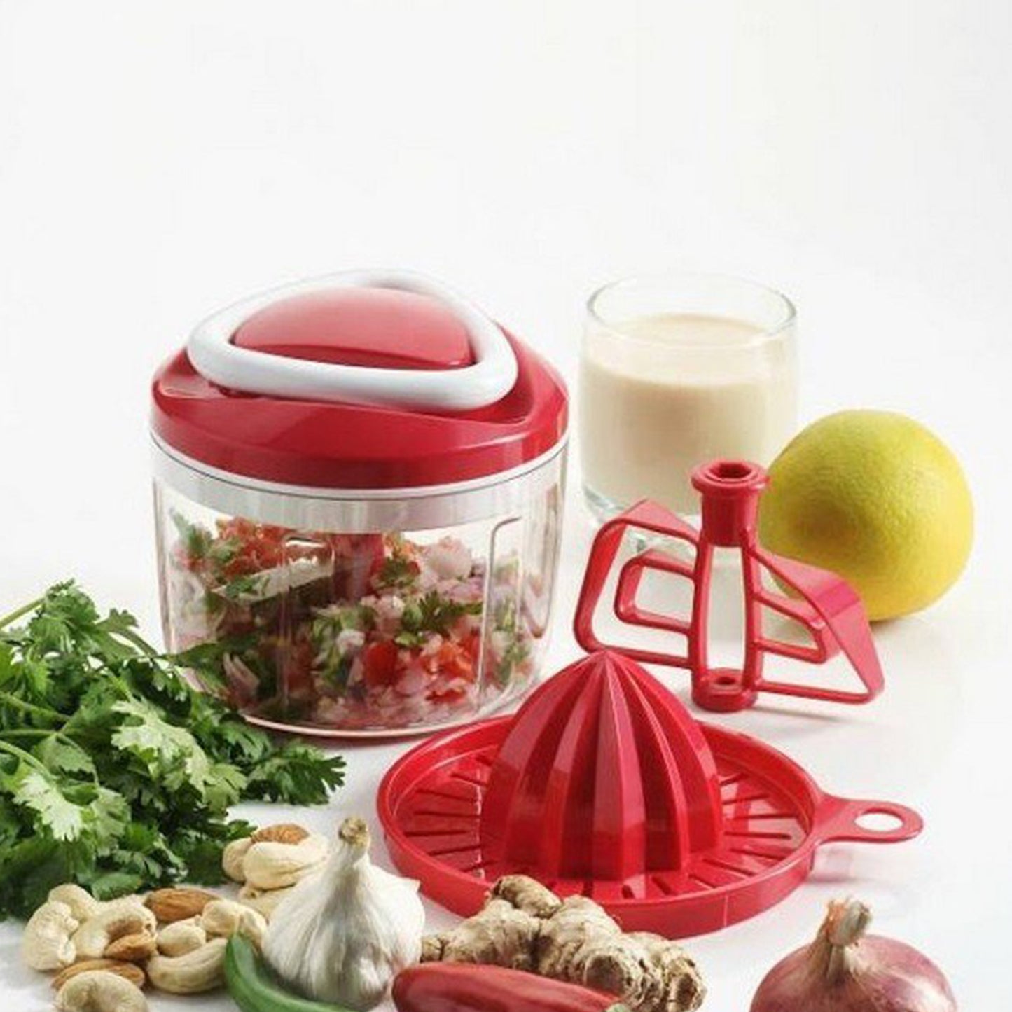 8116 Ganesh Easy Pull 3-in-1 Plastic Chopper (650ml 125mm Red)