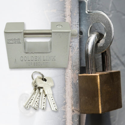 9323 Stainless Steel Padlock  Rectangular Shape  Hardened Steel  High Resistance With 5 Keys Door Lock For Home Dormitory Waterproof Antirust Anti-theft Padlocks Outdoor Gate Shed Locks Warehouse Big Door Drawer Lock (94 Mm)