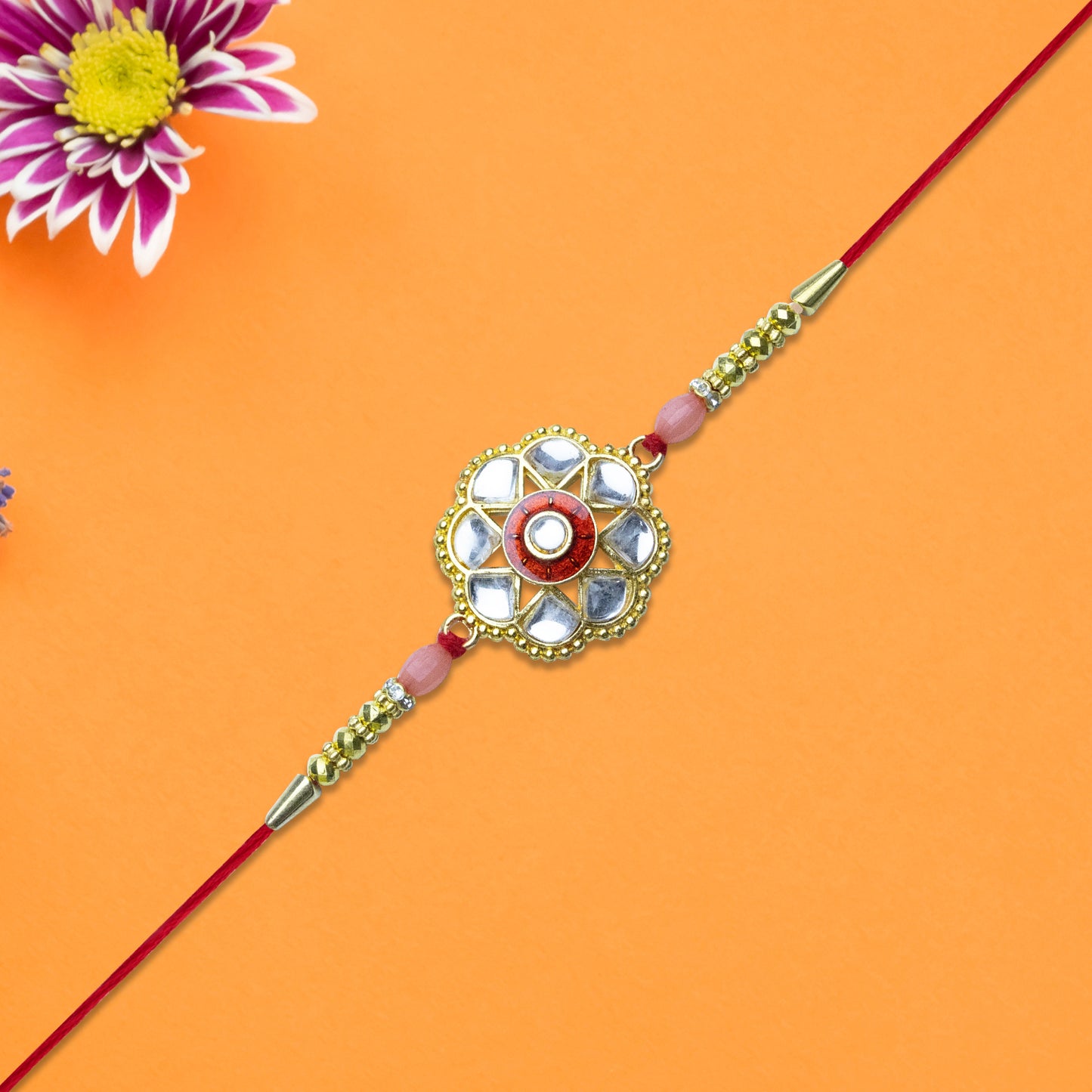 Mirror Work Floral Rakhi