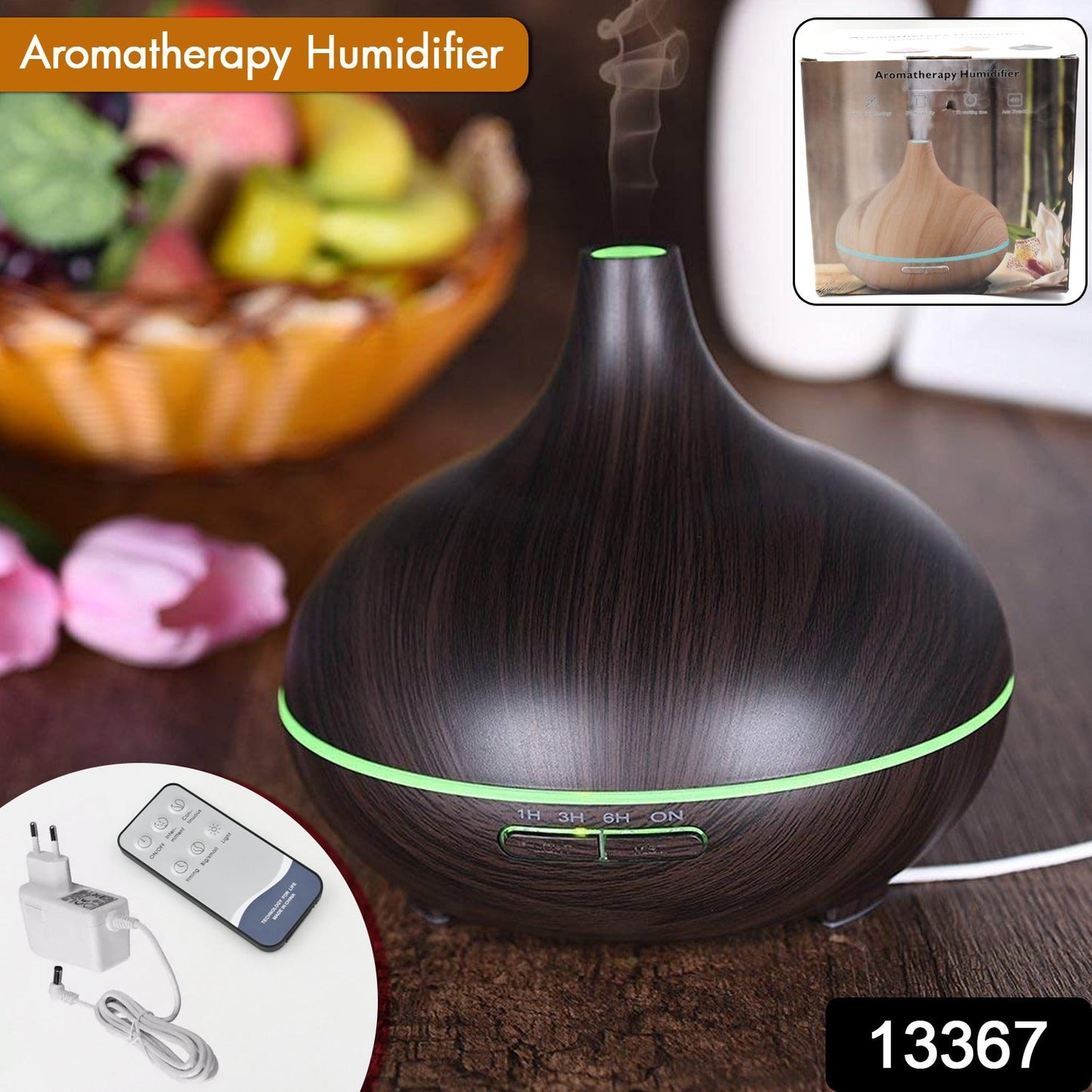 Aromatherapy Humidifier With 7 Colourful Led Light Change (500 Ml Capacity  With Remote)