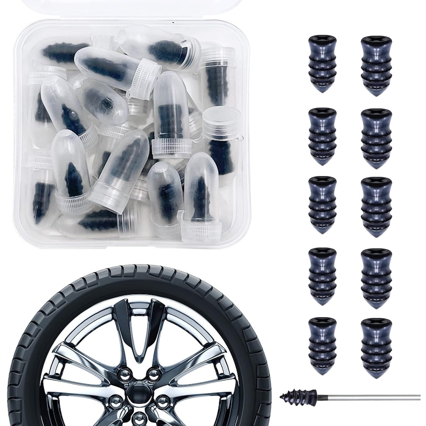 Tire Repair Rubber Nail Car Tire Repair Nails Tire Repair Rubber Screws Black (10 Pcs Set)