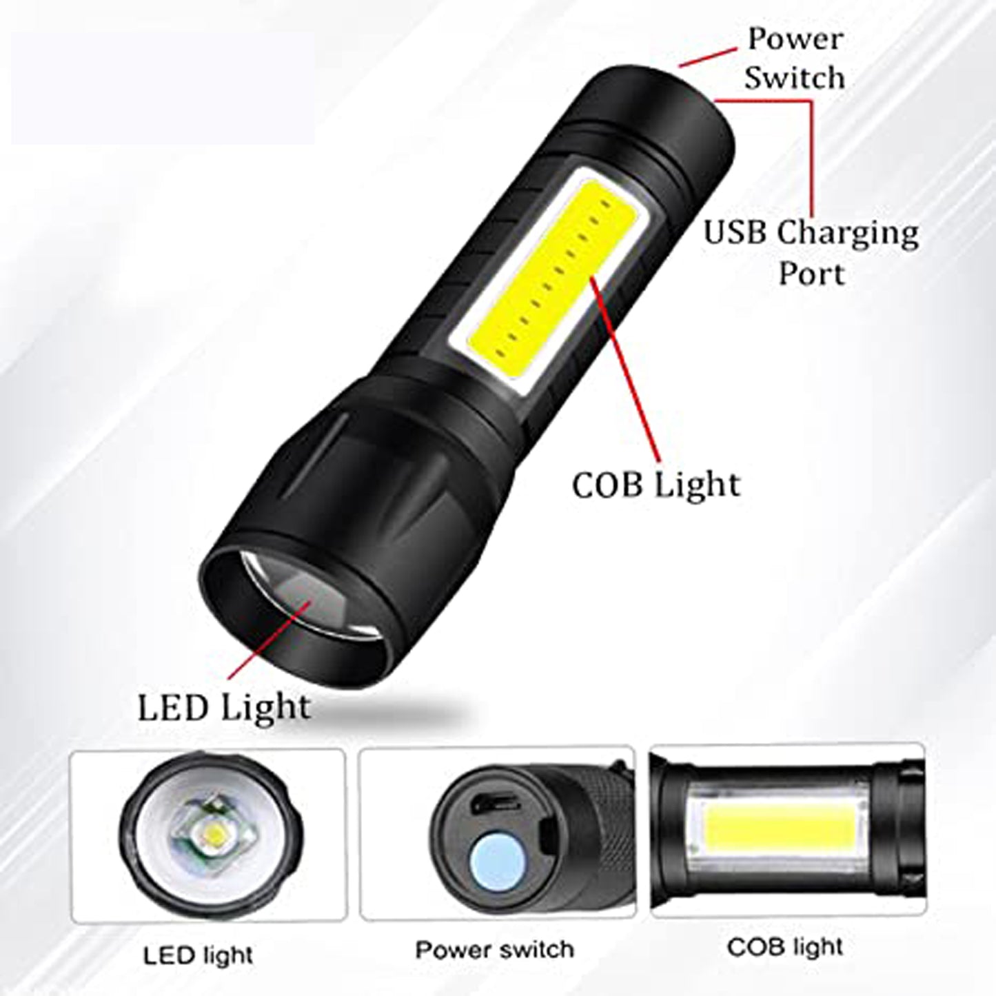 7528  Mini Search Rechargeable Led Long Range Flashlight Emergency Light Torch