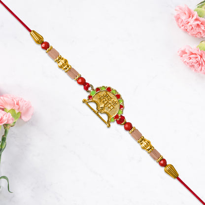 Red  Green Beaded Shree Ram Rakhi