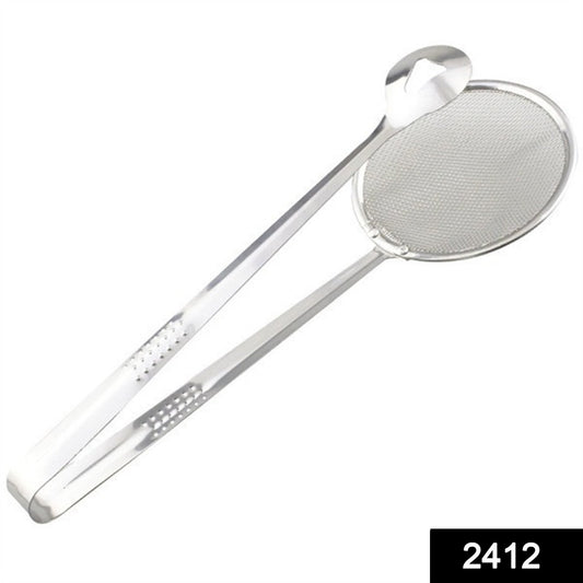 2412 2in1 Stainless Steel Filter Spoon With Clip Food Kitchen Oil-frying Multi-functional