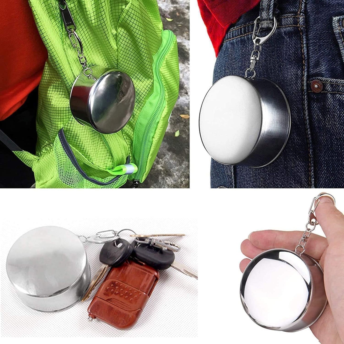 2 In 1 Camping Folding Cup With Keychain (1 Pc)