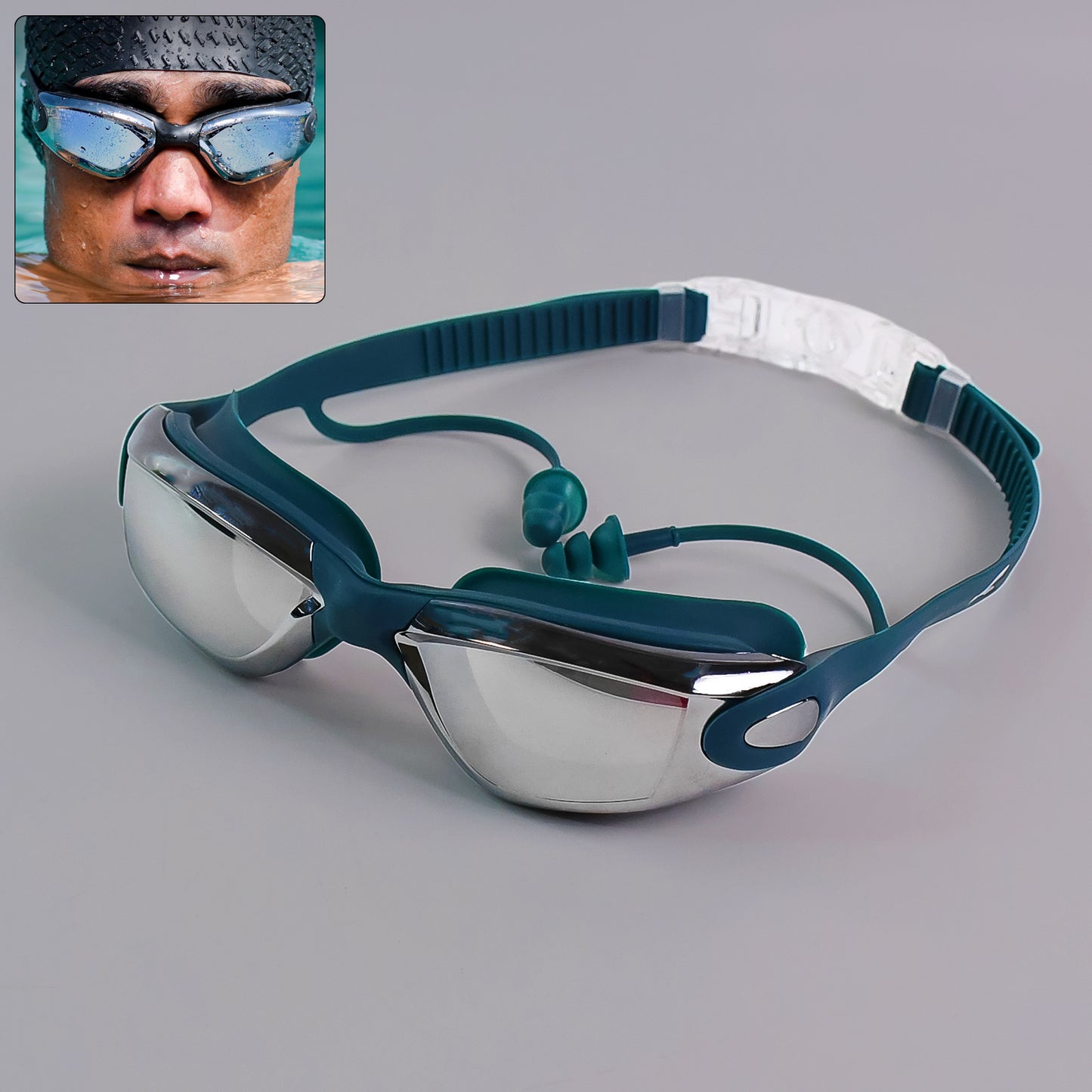 Professional Anti-fog Uv Protection Swimming Goggles With Mirrored Lenses And Earplugs