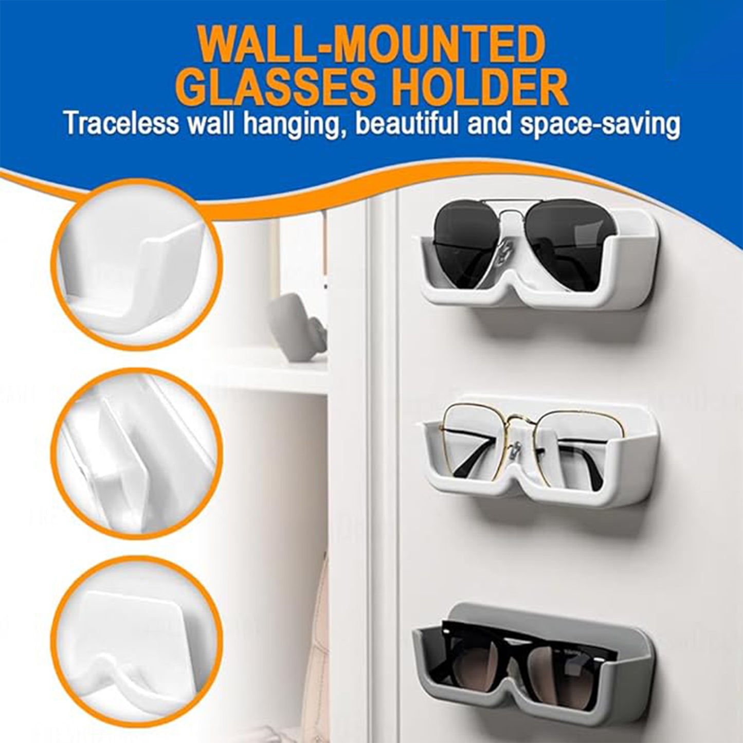 17823 Wall Mount Sunglass Organizer Simple Space Saving Glasses Storage Box Eyewear Stand Holder For Showcase Bedroom Apartment With 2 Pc Double Sided Adhesive Sticker (2 Pcs Set)