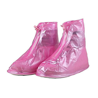 4541 Plastic Shoes Cover Reusable Anti-slip Boots Zippered Overshoes Covers Pink Transparent Waterproof Snow Rain Boots For Kidsadult Shoes For Rainy Season (L Size1 Pairs)