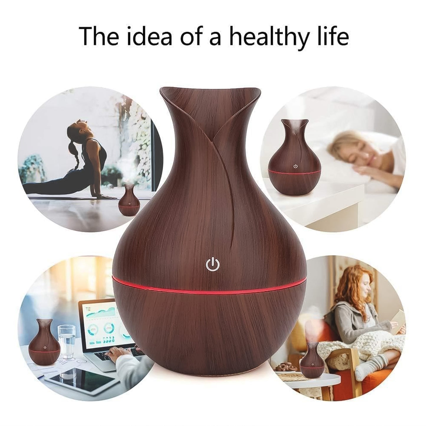 Mini Wooden Vase Pot Diffuser Cool Mist Atomization Humidifier (1 Pc  130 Ml)