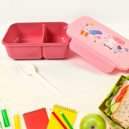 Plastic Lunch Box Leak Proof 2 Compartment With Bottle And Fork (1 Set  Mix Color)