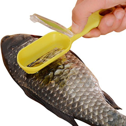 0112 Plastic Fish Scales Graters Scraper Fish Skin Brush Fish Cleaning Tool Scraping Scales Device With Cover Home Kitchen Cooking Tools 1 Pieces