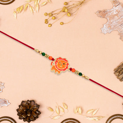 Cute Lion Kids Rakhi With Beaded Thread