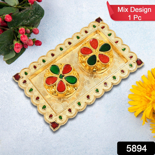 Tray Shape Special Puja Thali (1 Pc  Mix Design)