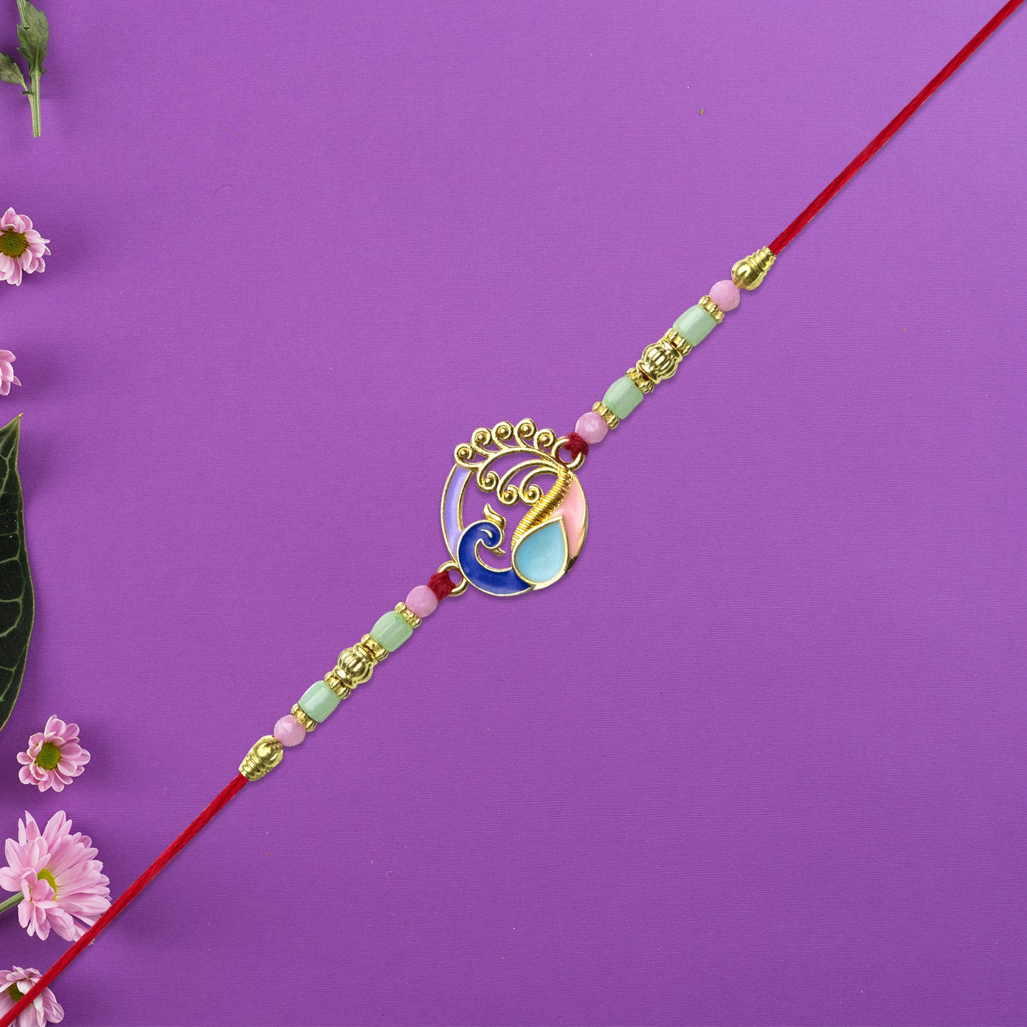 Elegant Conch Shell Rakhi With Enamel Detailing And Beads