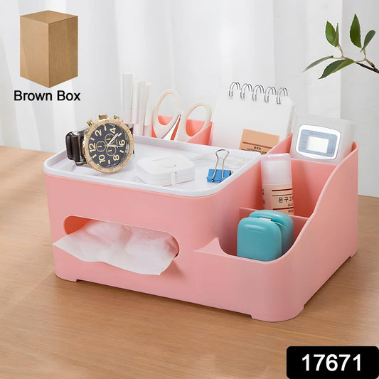 17671 Tissue Paper Storage Holder Stationery Storage Remote Control Decorative Pen Pencil Napkin Mobile Phone Multi-function Desk Storage Organizer For Home And Office (6 Compartment)