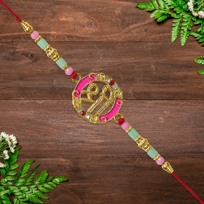 Shree Round Designer Rakhi With Pink Accents