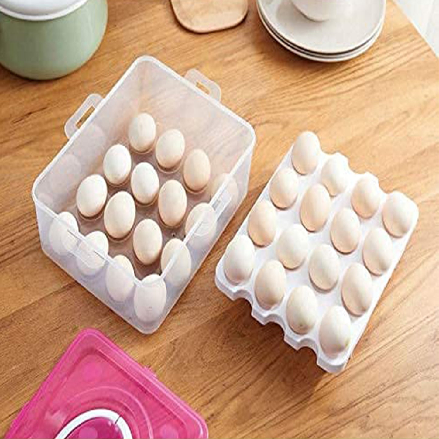 5725 2layer 32 Grid Egg Tray With Lid Egg Carrier Holder For Refrigerator Camping Food Storage Container With Handle (1 Pc )