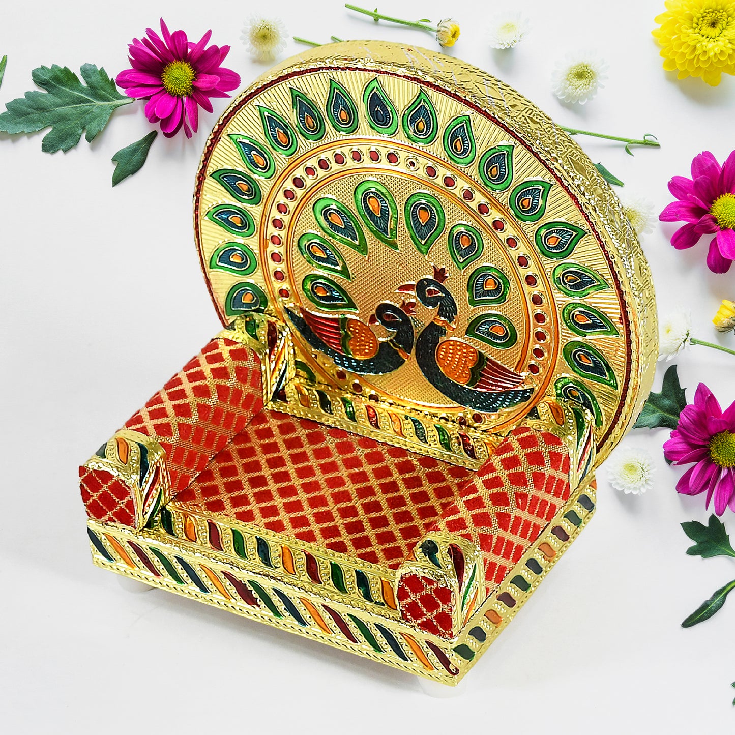 17697 Meenakari Work Laddu Gopal Singhasan For Pooja Mandir Wooden Krishna Ladoo Bal Gopal Sofa Asan Home Decorative Premium Look Decorative Singhasan Suitable For Home Office Restaurant (2 Pc Set)