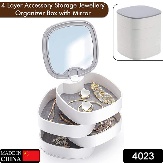 4023 4 Layers Jewellery Box 360 Degree Rotating Jewelry Box Jewelry And Earring Organizer Box With Mirror Accessory Storage Box (Multicolor)