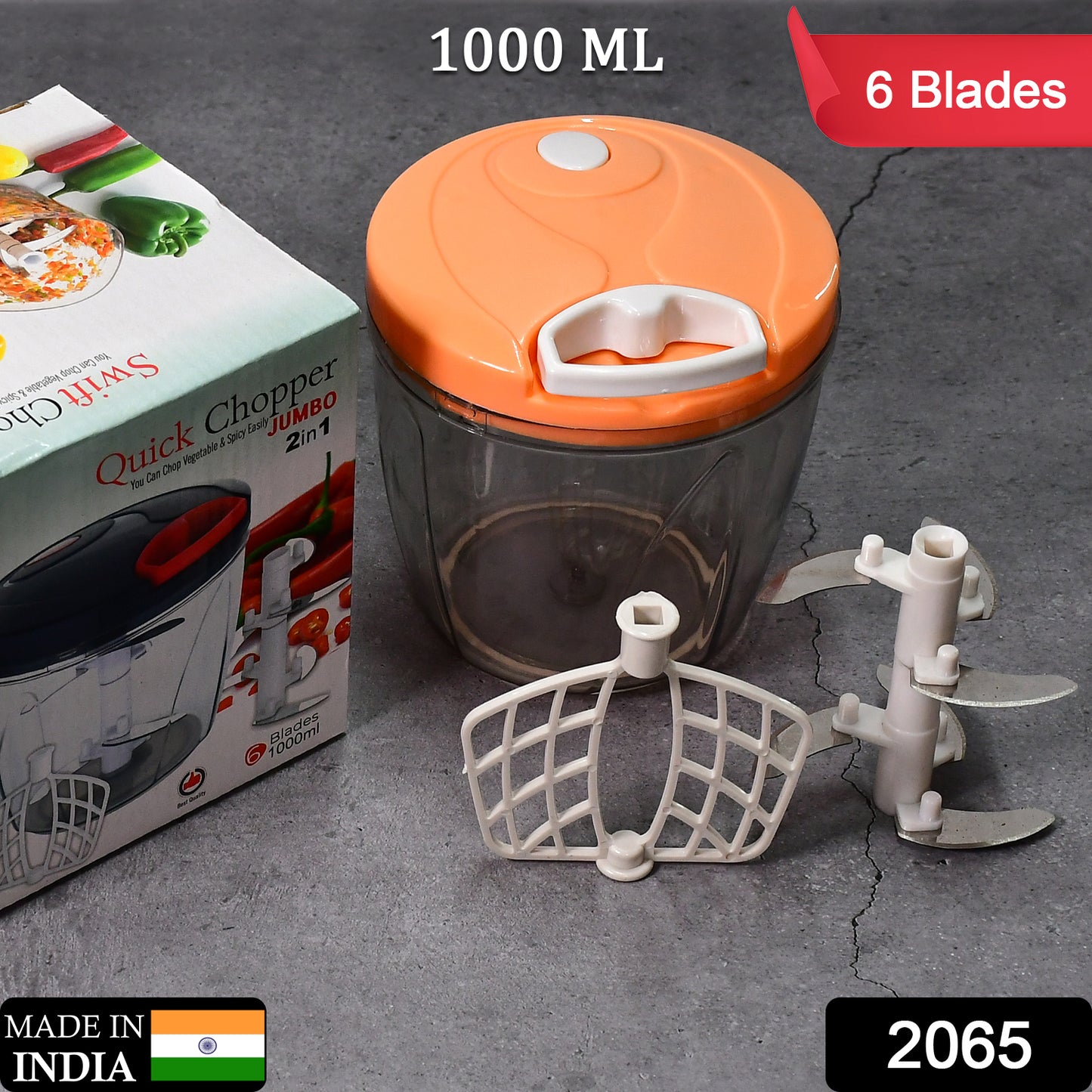 2065 6 Blade 2in1 Manual Food Chopper Compact  Powerful Hand Held Vegetable Chopper (1000ml)