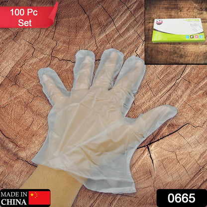 0665 Large Size Plastic Transparent Disposable Clear Plastic Hand Gloves For Home Kitchen Hotels Hospitals Clinics Beauty Parlor Saloons (100 Pcs)