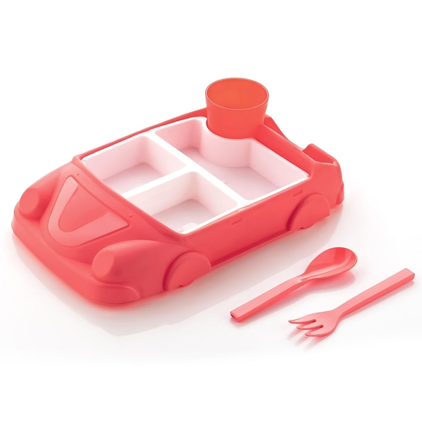 Kids Car Shaped Plates Cup  Lunch Box Dinnerware Set (4 Pcs Set  1000 Ml Lunch Box)