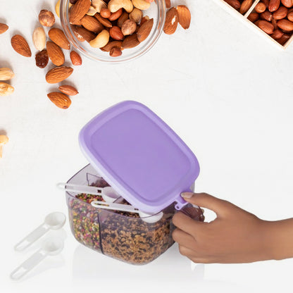 5784  Multipurpose Dry Fruit Set Chocolate Snacks Storage Box Masala Box  For Home And Kitchen Airtight Dry Fruit Plastic Storage Container Tray Set With Lid  4 Compartment 4 Spoon Container For Sweetschipscookies  (1 Pc )