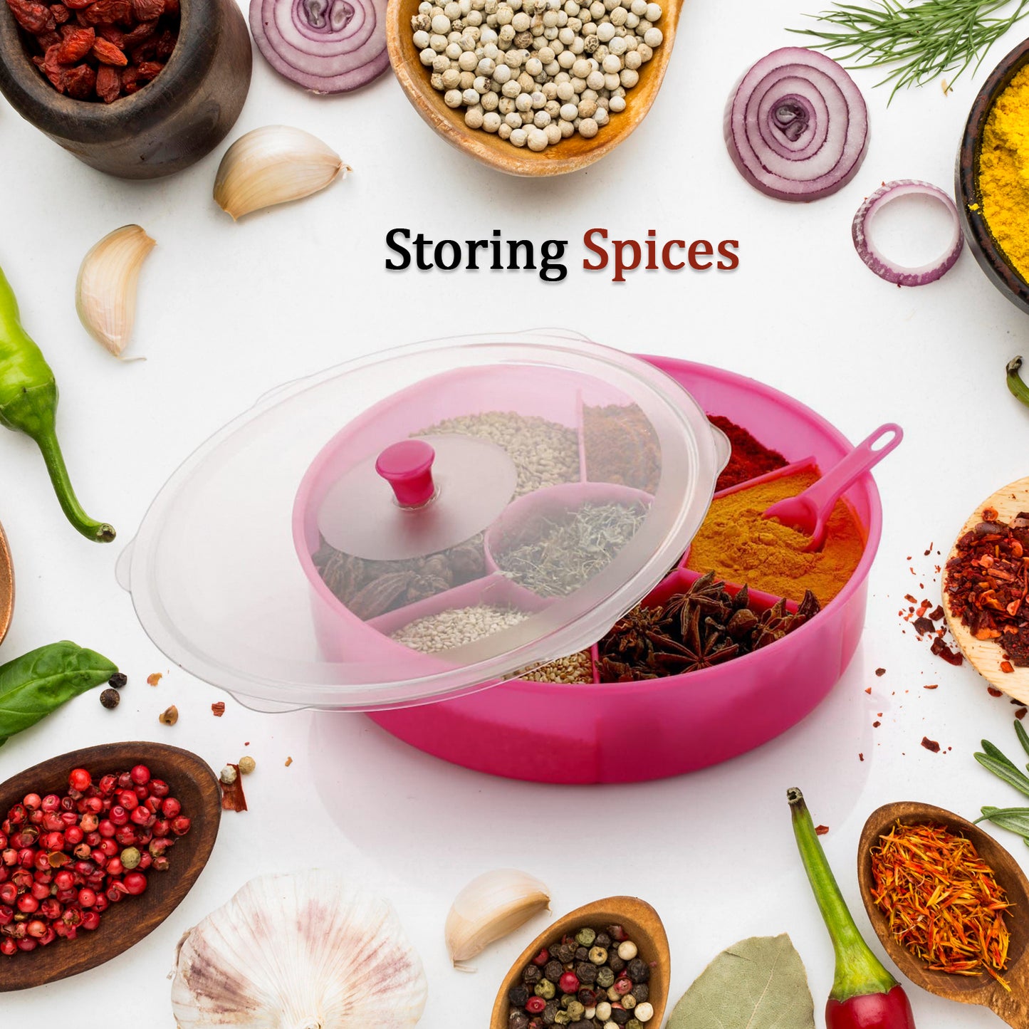 2061 Multipurpose Dry-fruit And Masala Box With Single Spoon.