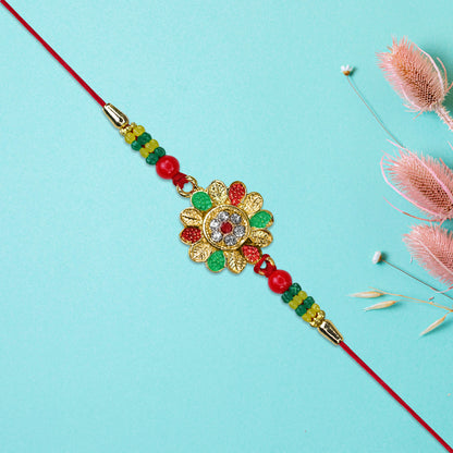 Floral Designer Rakhi With Multicolor Beads