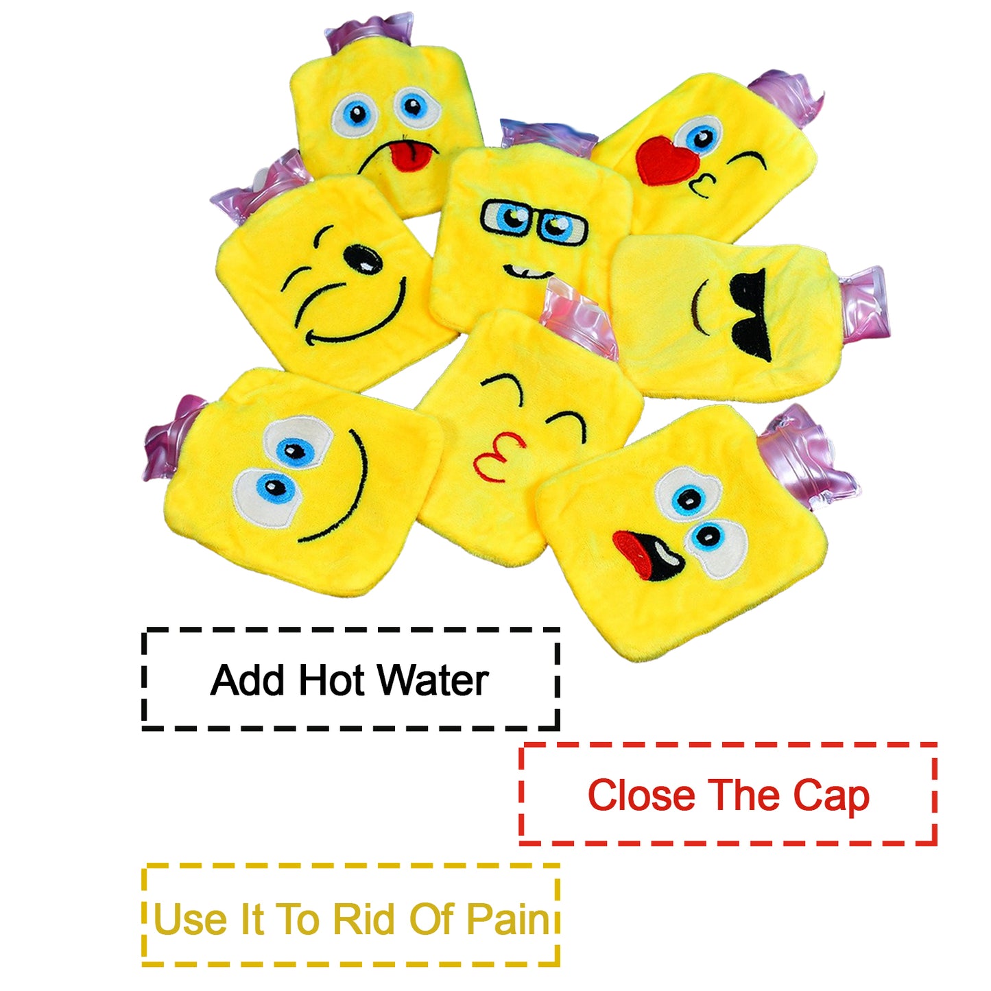 6535 1pc Mix Emoji Designs Small Hot Water Bag With Cover For Pain Relief Neck Shoulder Pain And Hand Feet Warmer Menstrual Cramps.