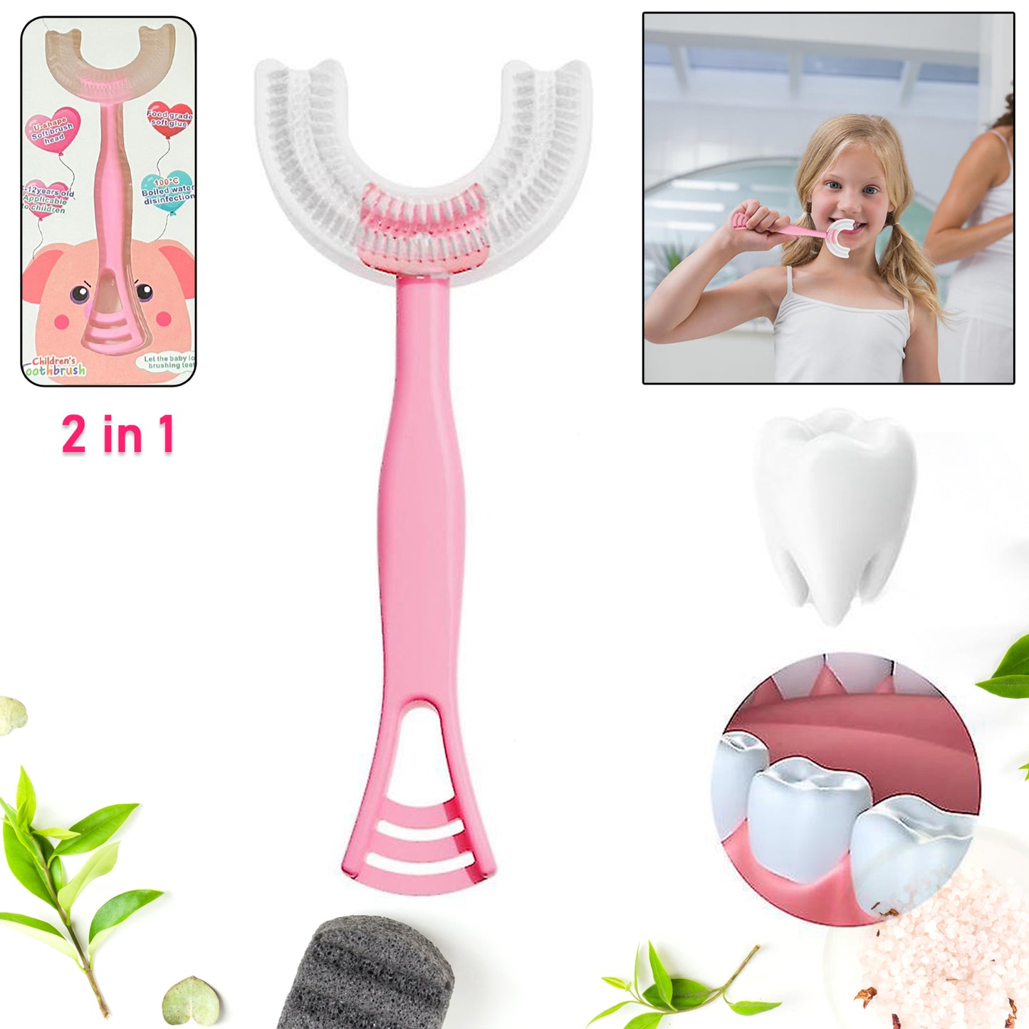 2 In1 U-shape Silicone Manual Toothbrush  Tongue Scraper Cleaner Brush (1 Pc)