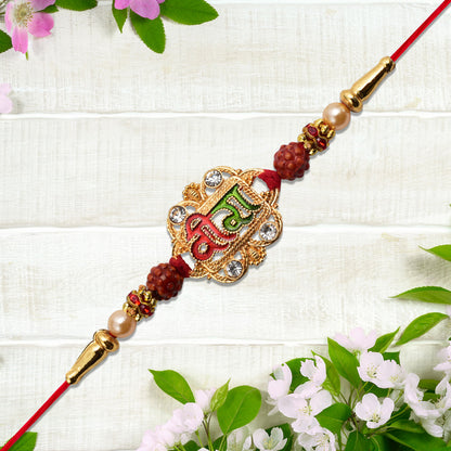 Veera Rakhi With Rudraksha  Stone Studded Frame