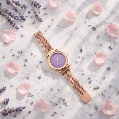 Elegant Rose Gold Mesh Strap Analog Wrist Watch For Women (1 Pc)