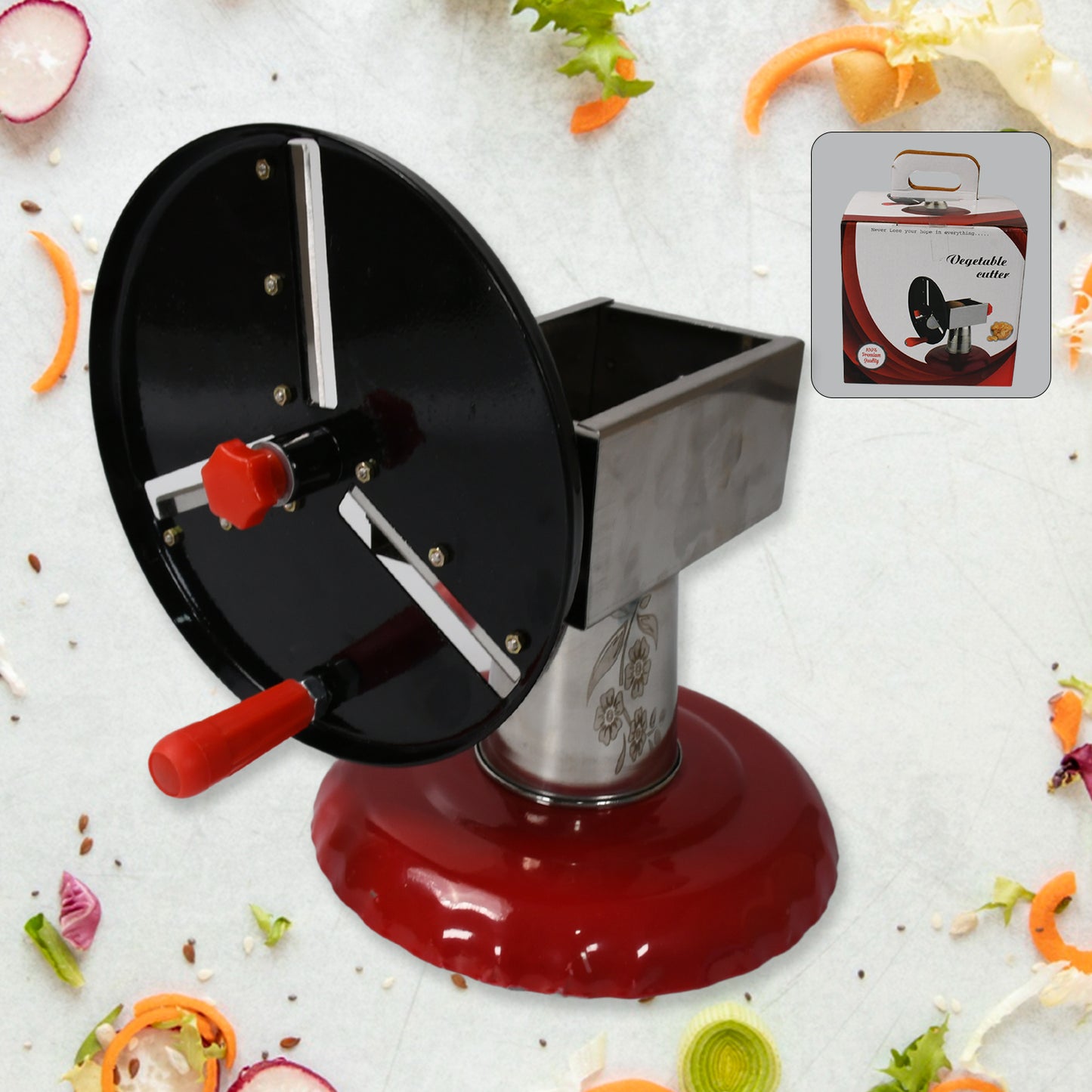 8259 Stainless Steel Chips Maker And Vegetable Slicer For Kitchen Potato Slicer Graters And Chippers. Chips Maker Is Suitable For Vegetable Cuttings. Chips Maker Consist Hard Coated Iron Wheel And Stand.