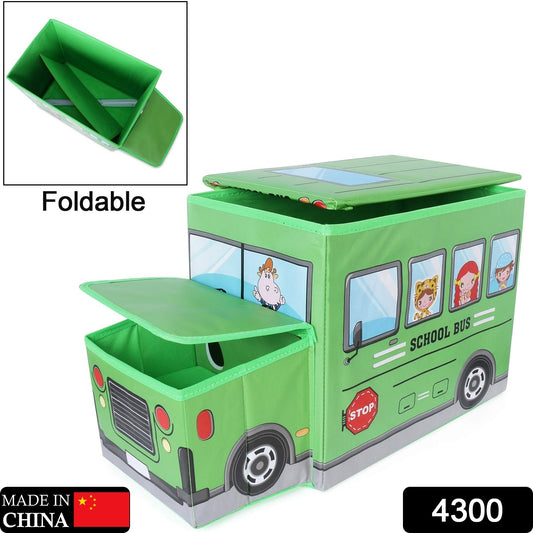 4300 Foldable Bus Shape Toy Box Storage With Lid For Storage Of Toys Basket Useful As Toy Organizer Mountable Racks Surface Multipurpose Basket For Kids Wardrobe Cabinet Wood With Cloth Cover For Home Decor Books Game Baby Cloth (Mix Color  Design)