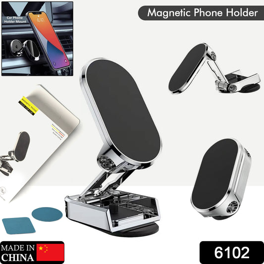 6102 360 Degree Rotating Magnetic Car Phone Holder  Metal Folding Car Phone Holder  New Alloy Folding Magnetic Car Phone Holder (Pack Of 1)