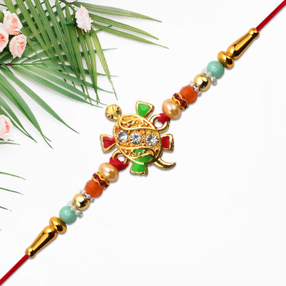 Tortoise Design Rakhi With Stones  Colorful Beads