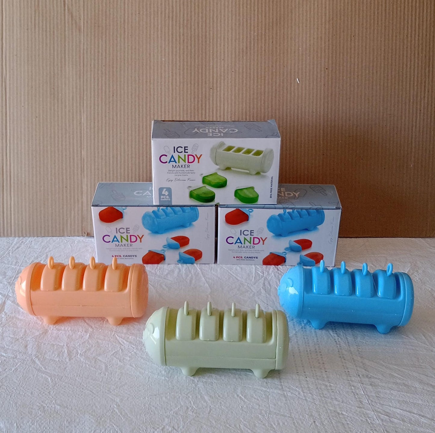 5596 Cartoon Shape Mold Ice Candy Popsicle Mold Ice Plastic Ice Candy Maker Kulfi Maker Molds Set With 4 Cups (1 Pc  Multicolor)