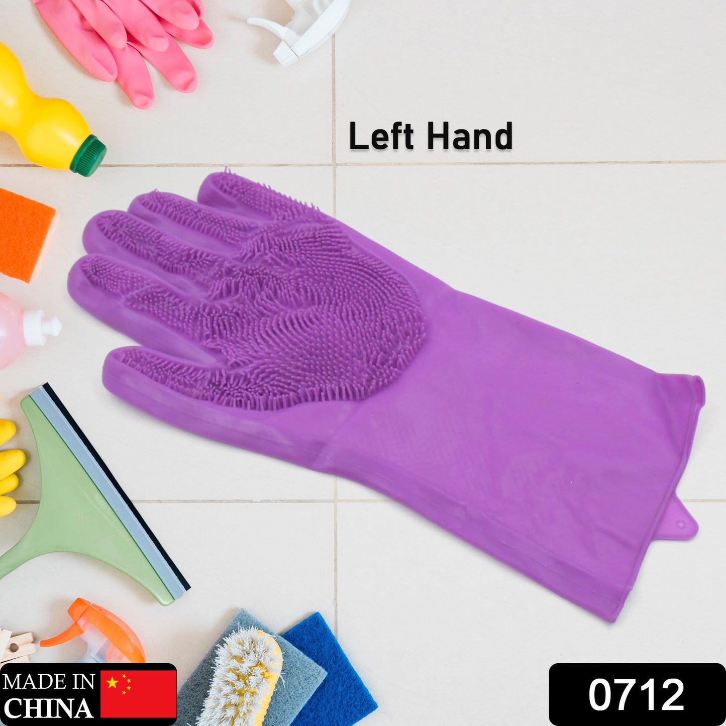 0712 Dishwashing Gloves With Scrubber Silicone Cleaning Reusable Scrub Gloves For Wash Dish Kitchen Bathroom Pet Grooming Wet And Dry Glove (1 Pc Left Hand Gloves)